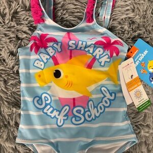 NWT Nickelodeon Baby Shark Blue and Pink Kids Swim One Piece Surf School 18M
